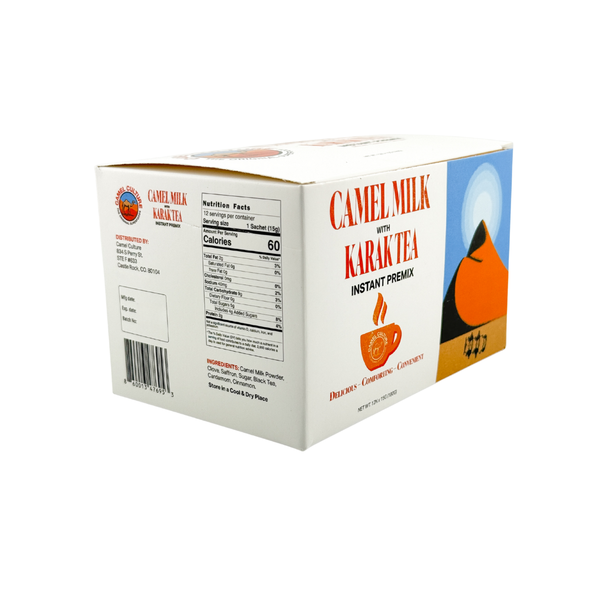 Box of CamelMilk with Karakta tea on a white background