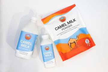 A bottle of expensive camel milk in a kitchen.