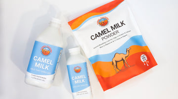 A bottle of expensive camel milk in a kitchen.