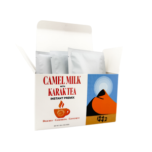 Box of Camel Milk with Karak Tea Instant Premix on a white background
