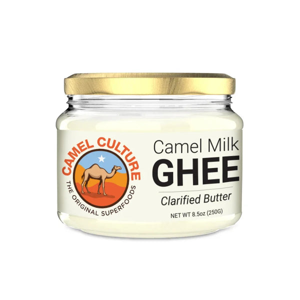 Camel Culture Camel Milk Ghee Jar 250G Front Facing on plain white background.