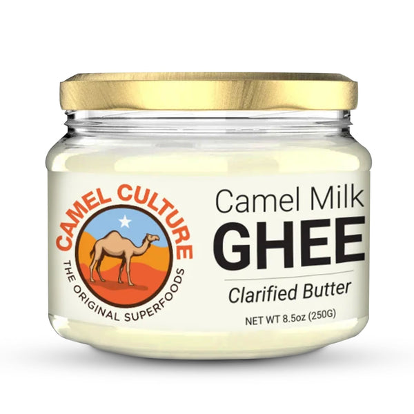 Jar of Camel Milk Ghee with 'Camel Culture' label on a white background