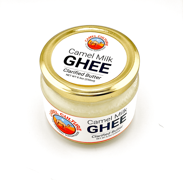 Camel Culture Camel Milk Ghee Jar 250G View from above the jar on lid and side